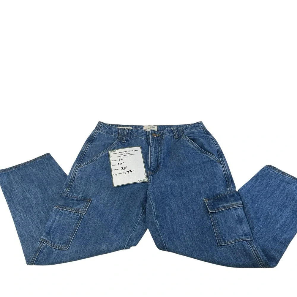 Universal Thread Boyfriend Cargo Jeans 6R 90s Style High Rise Utility Blue Denim